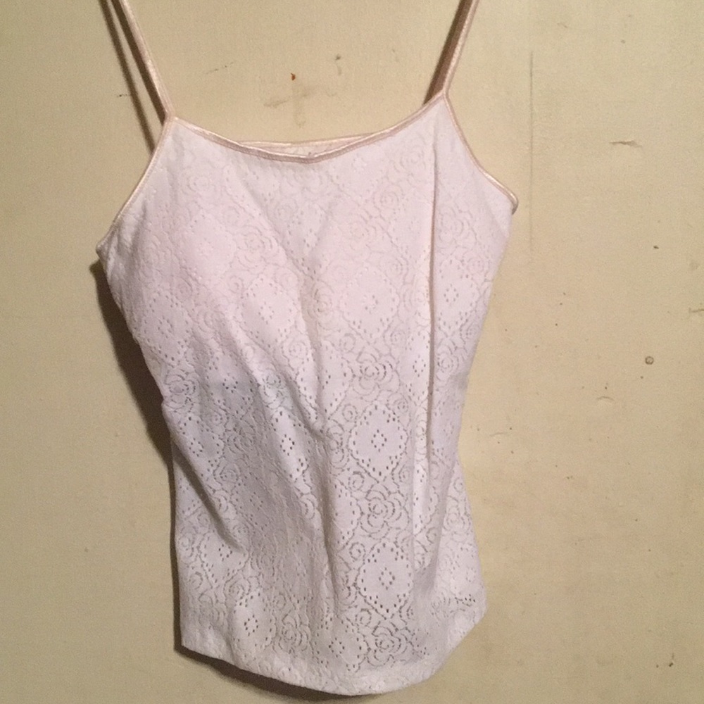 White stretch lace tank top